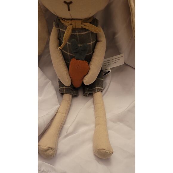 Hearth & Home Magnolia Bunny Rabbit Beige Green Checkered Outfit Doll 14 Inches - Picture 4 of 7